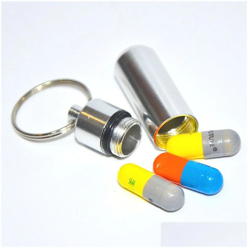 waterproof keychain aluminum pill box case bottle cache holder container keyring medicine package health care