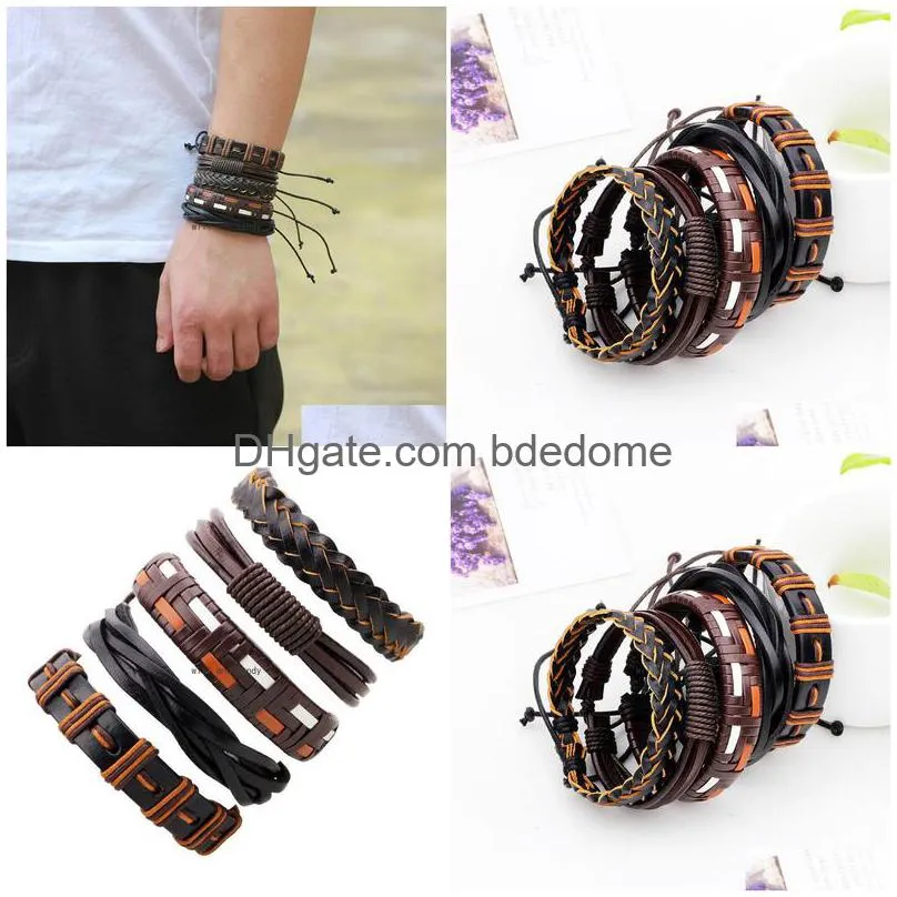 adjustable wrap multilayer leather bracelet hip hop jewelry set vintage handmade braided leather bracelets bangle cuff will and sandy