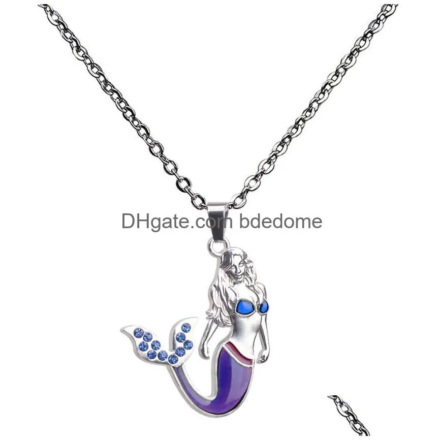 crystal mermaid color changing temperature sensing necklace mood women children necklaces fashion jewelry will and sandy