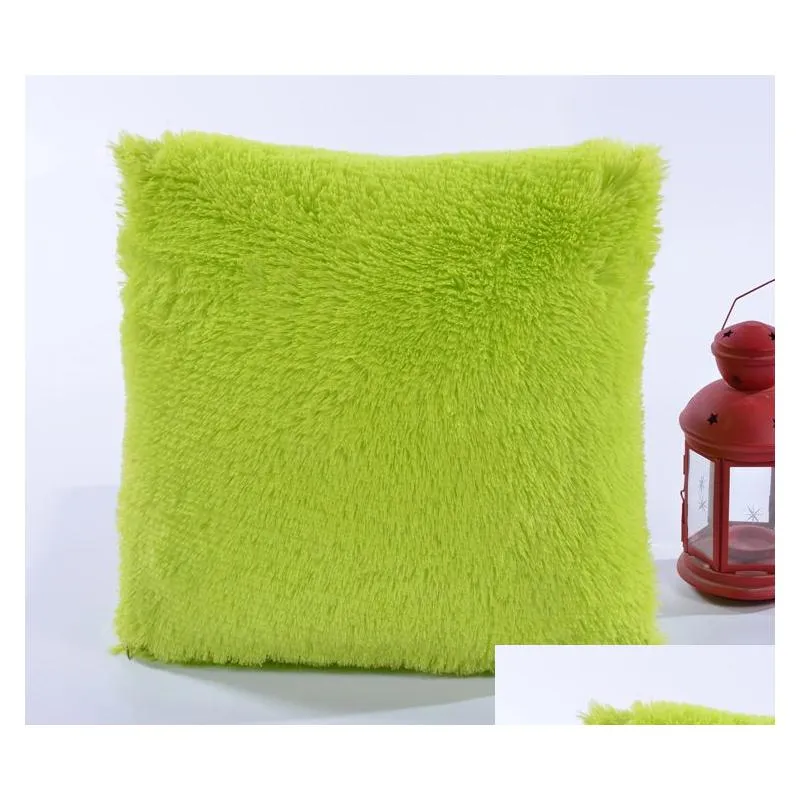 Soft candy color plush throw pillow cover faux fur pillowcases for car sofa cushion case bedroom living room pillow case 15 colors