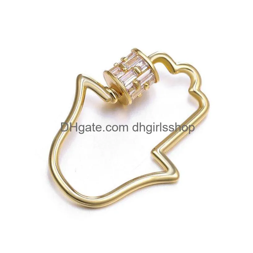 riversr cz micro pave screw clasps white pink yellow gun black palm-shaped copper zircon pendant connectors diy jewelry findings