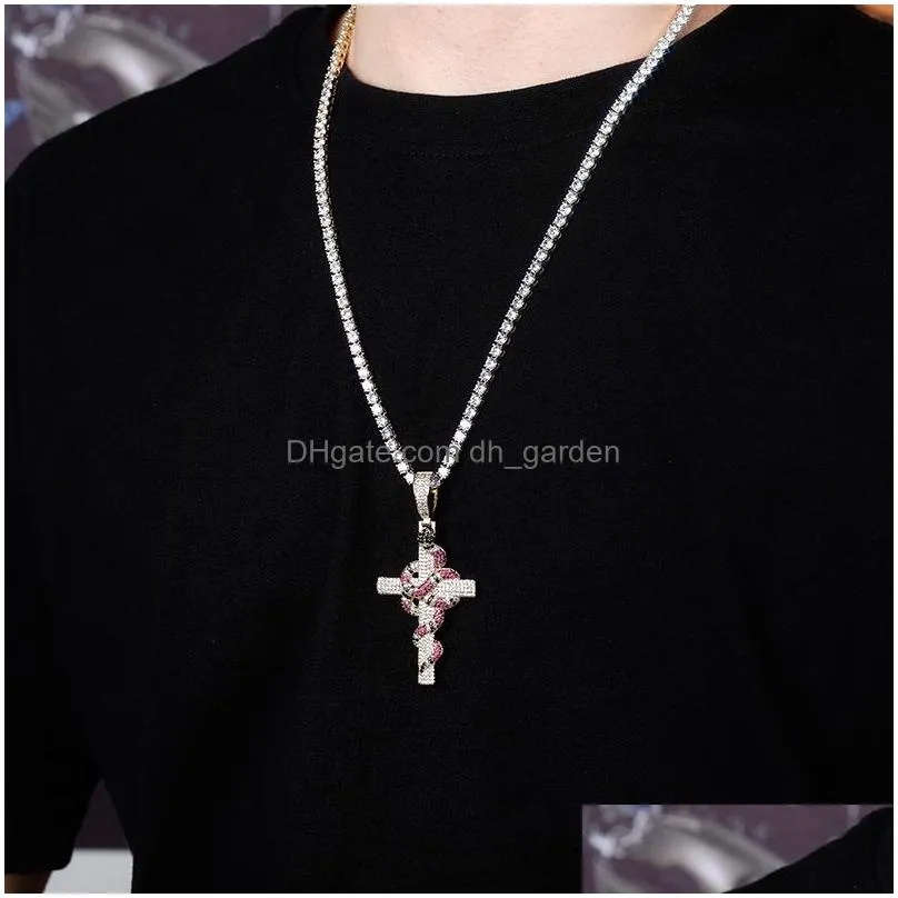 iced out cross pendant necklaces gold retro snake pendant fashion mens hip hop necklace jewelry