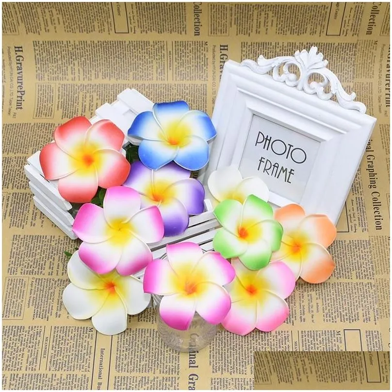 decorative flowers wreaths 30pcs 5-9cm artificial plumeria hawaiian pe foam frangipani flower diy wreath headdress wedding party