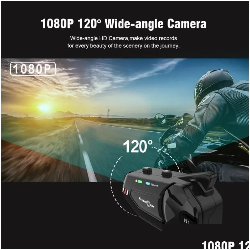 Freedconn Motorcycle Group Intercom Waterproof HD Lens 1080P Video 6 Riders Bluetooth FM Wifi Helmet Headset R1 Plus Recorder1