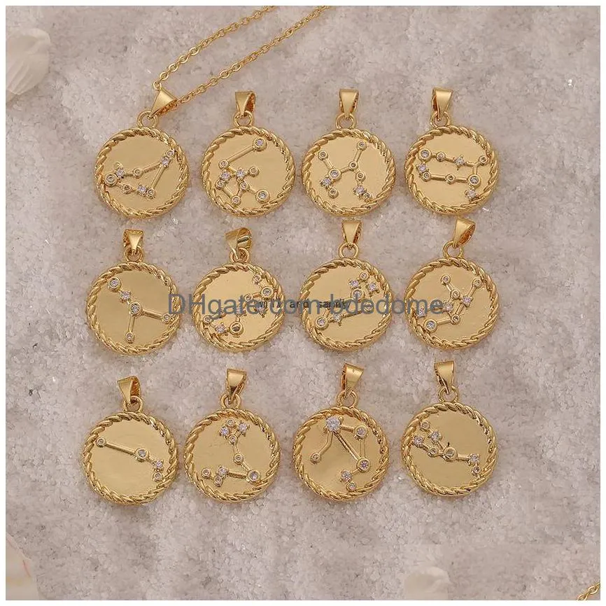 twelve zodiac sign necklace gold chain copper libra crystal coin pendants charm star sign choker astrology necklaces for women fashion jewelry will and