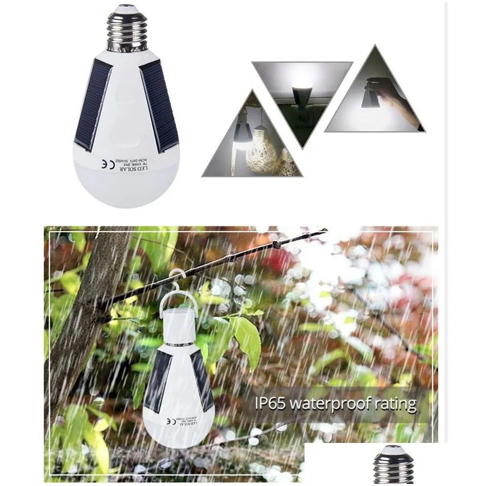 Emergency Solar Rechargeable Light Bulbs for Power Outage 7W 12W E27 6500K Portable Camping Tent Lights for Outdoor & Indoor