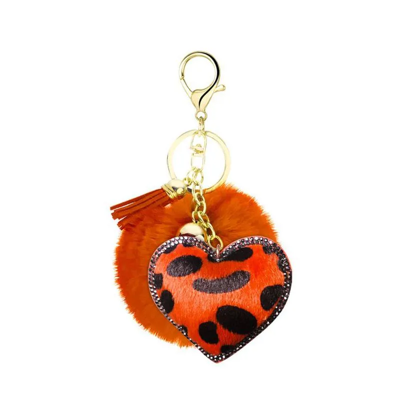 tassel creative keychain small gift rhinestone leopard print flannel unique heart style butterfly crown shape 6 styles