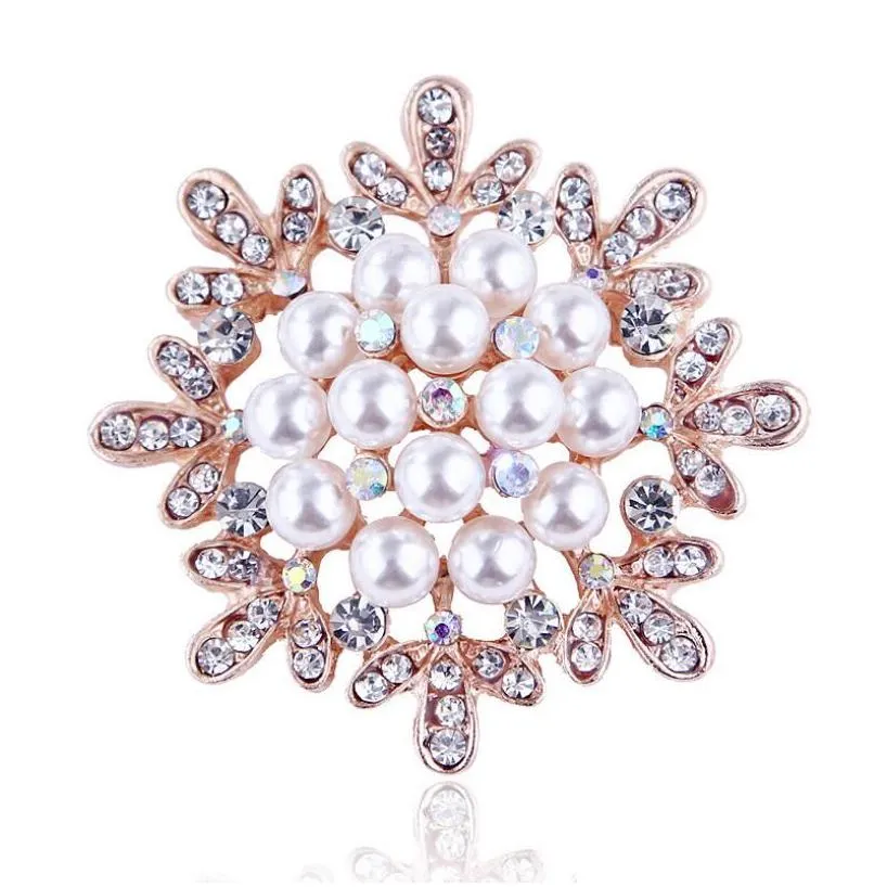 fashion jewelry vintage gold brooches pins austria crystals imitation pearl flower brooch wedding accessories