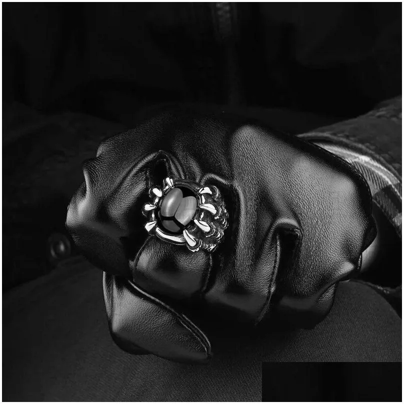 fashion simple big black ruby cast dragon claw rings for men holiday gift retro punk gothic alloy jewelry accessories wholesale