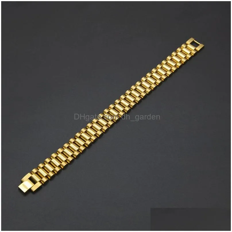 mens watch link bracelet gold plated stainless steel strap links cuff bangles hip hop jewelry gift