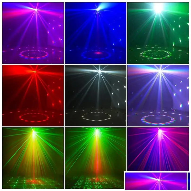 DJ Laser Lighting Light 4 in 1 Mixed Effect LED Pattern Lamp Strobe Lamps with Remote Control Sound Activated Stage Lights DMX Home Dance Wedding Event