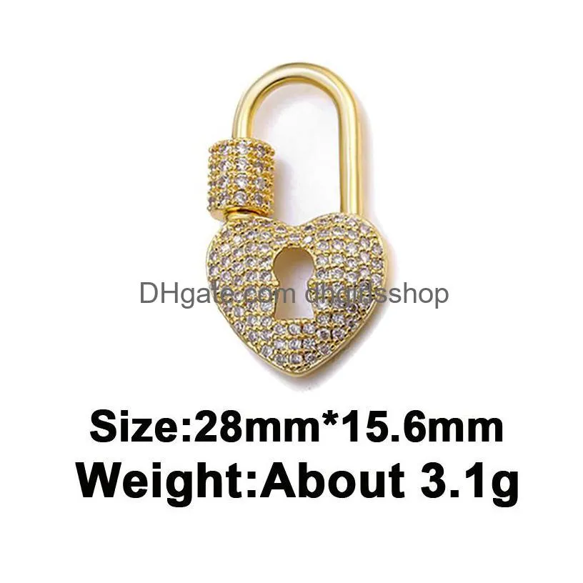 riversr cz micro pave screw clasps white pink yellow gun black lock shape copper zircon pendant connectors diy jewelry findings