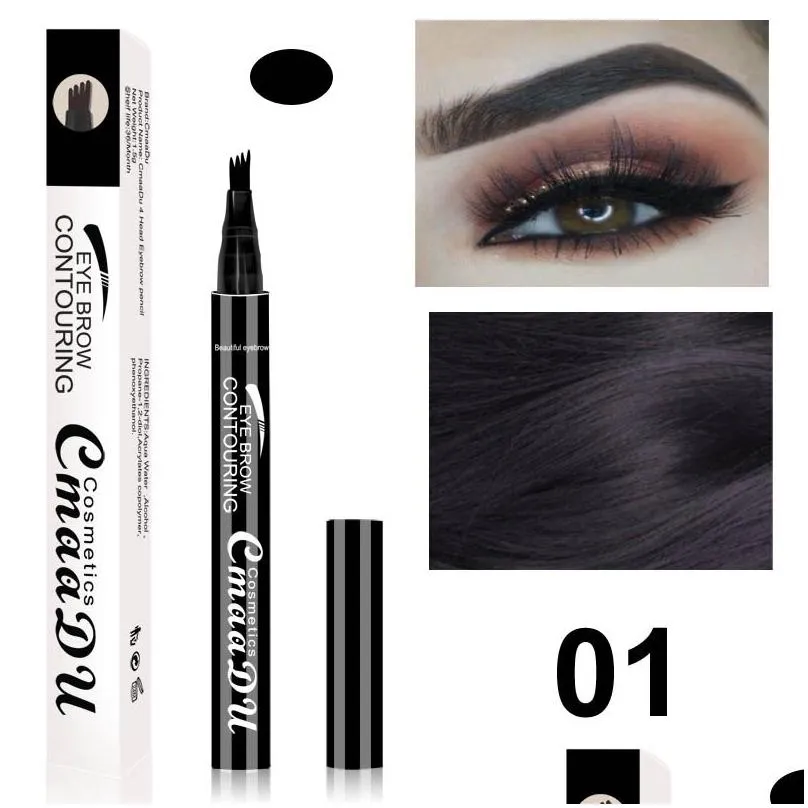 CmaaDu different eyebrow shapes Quad Fork Eyebrow Pencil Wholesale 3 Color Eye Brow Pen Waterproof Long Last Makeup Pens