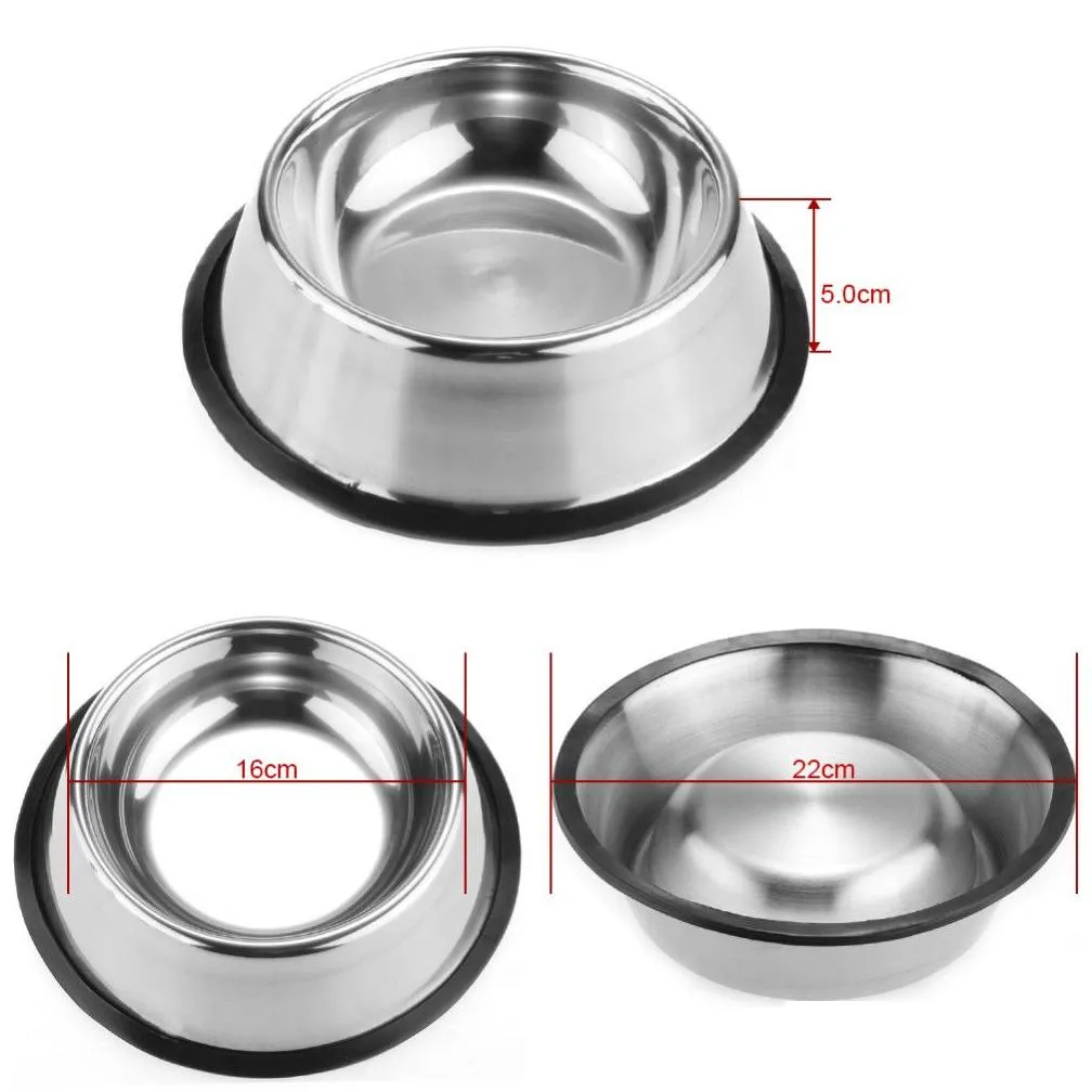 Stainless Dog Bowl Pets Steel Standard Pet Dog bowls Puppy Cat Food or Drink Water Bowl Dish 77