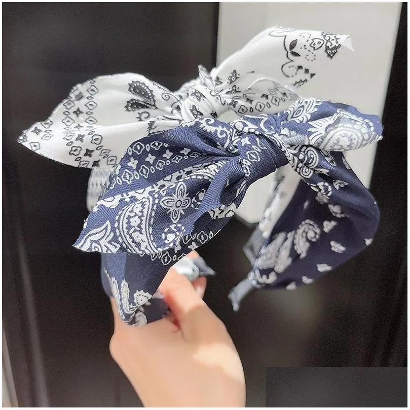 ethnic style totem printing women headbands rabbit ears cloth bow headband girls hair head hoop bands accessories for girl headwear