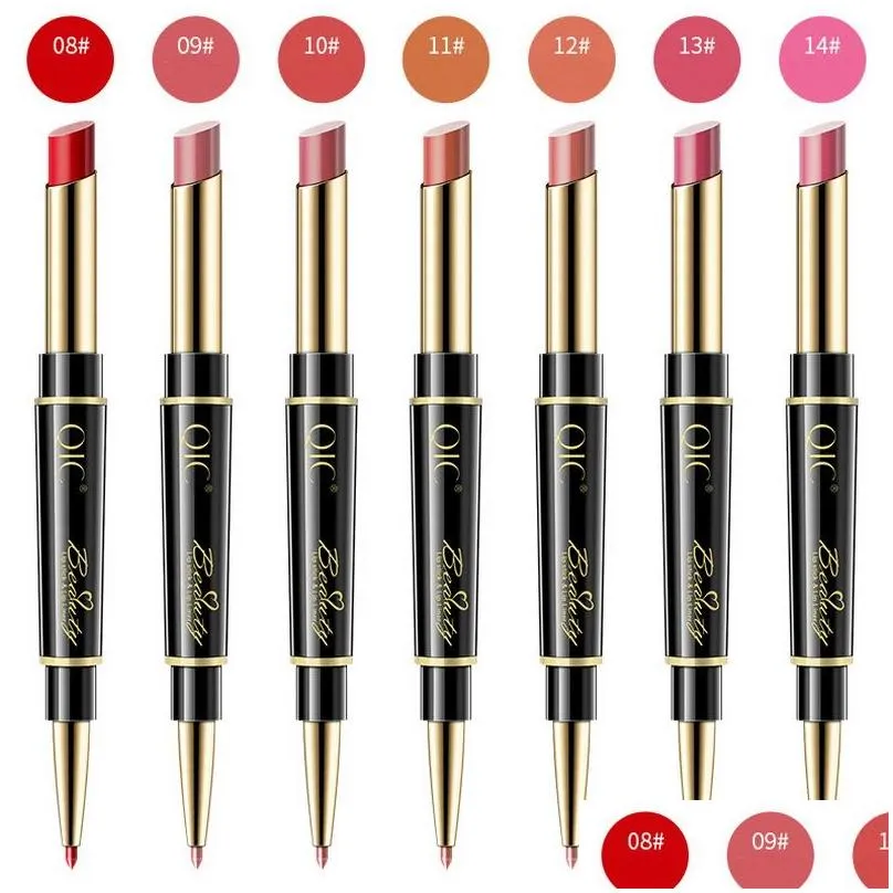 buxom lip gloss 2 in 1 Lip stick Lipliner Organizer Double Head Rotating Waterproof Professional 14 Colors Wholesale Makeup Beauty Lipper