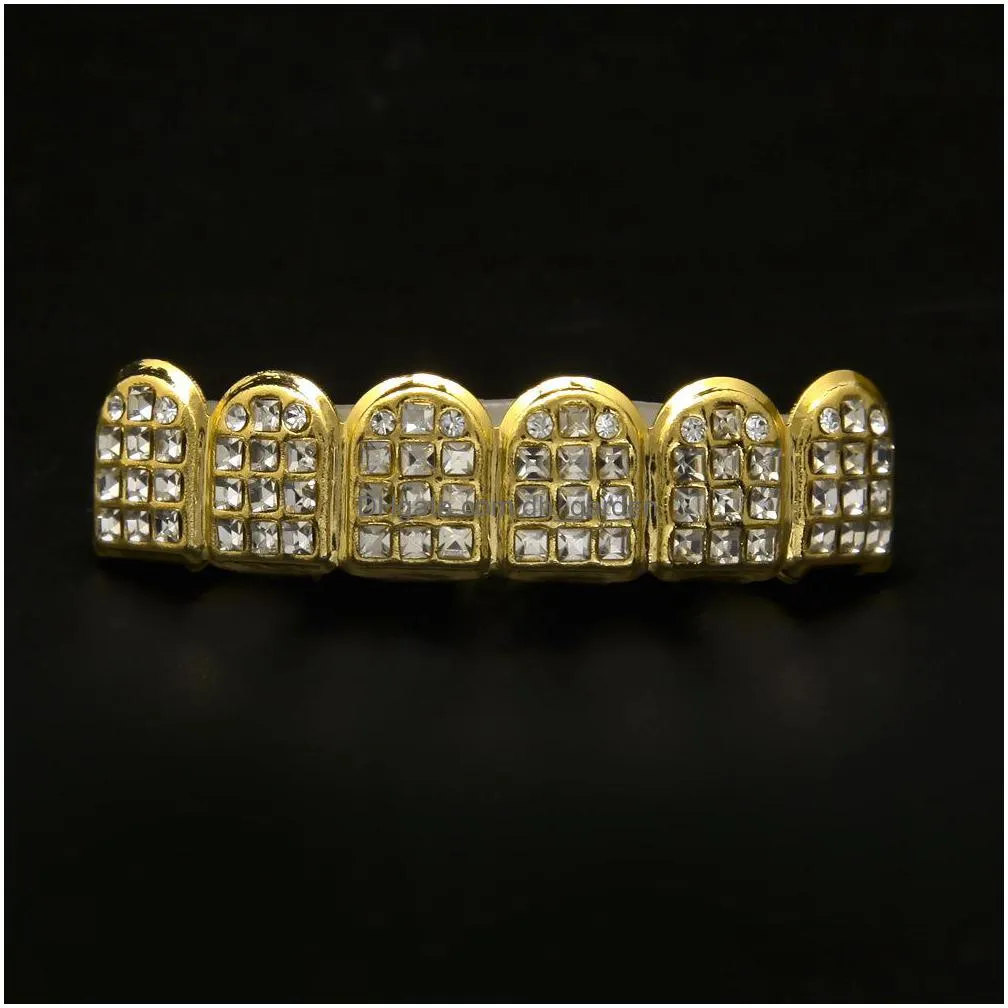 manufacturers real gold grillz grills insert diamond denture with gold hip hop jewelry teeth set