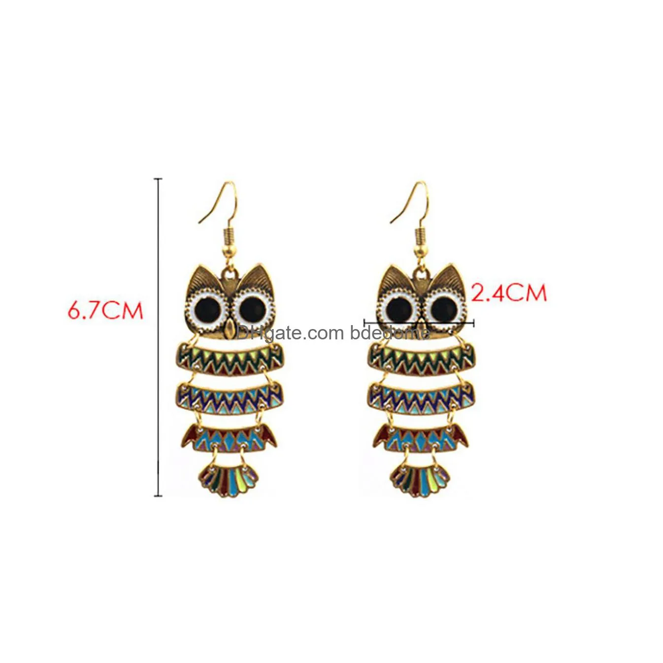cartoon bird owl earrings ancient bronze enamel animal hook chandelier dangle earrings ear ring for women fashion jewelry will and