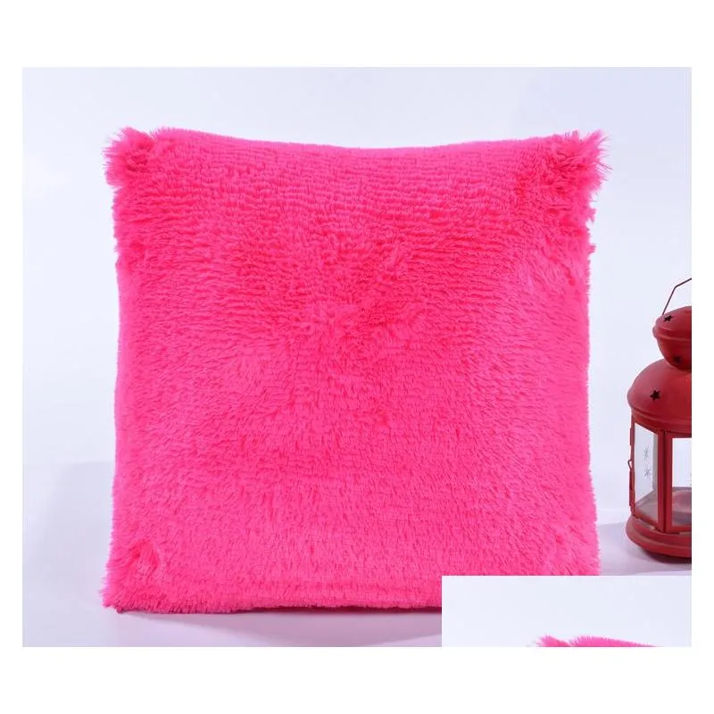 Soft candy color plush throw pillow cover faux fur pillowcases for car sofa cushion case bedroom living room pillow case 15 colors