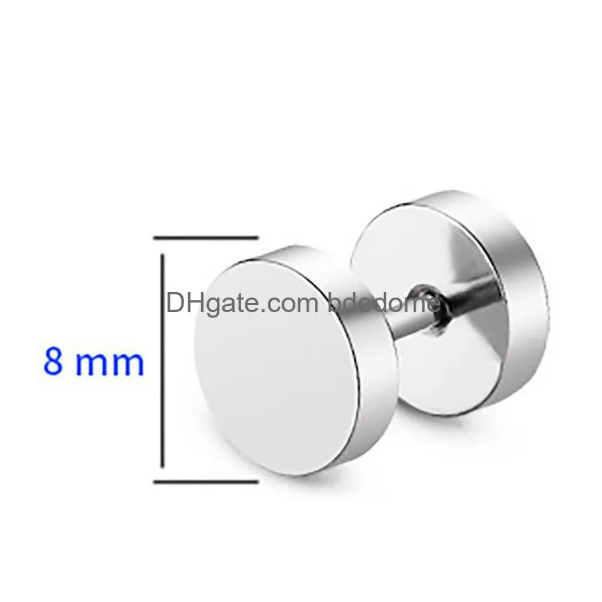 round studs stainless steel barbell stud earrings dumbbell ear ring for women men hip hop fashion jewelry gold black rainbow blue will and