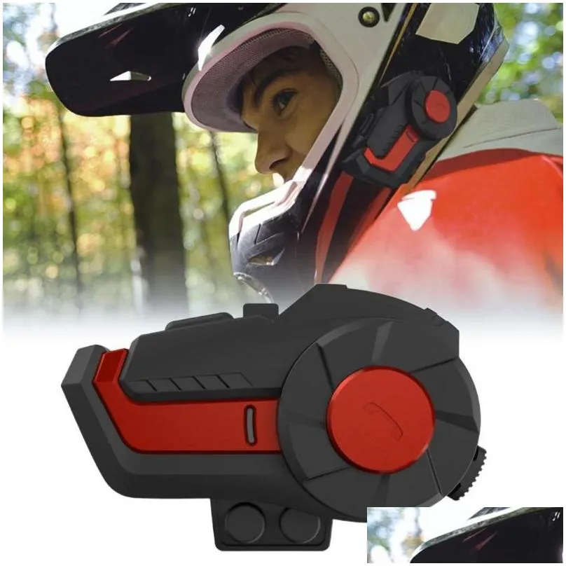 Motorcycle Intercom Bluetooth Headset Helmet Intercom Full-Duplex Waterproof Wireless Noise Reduction Motorbike Walkie With FM