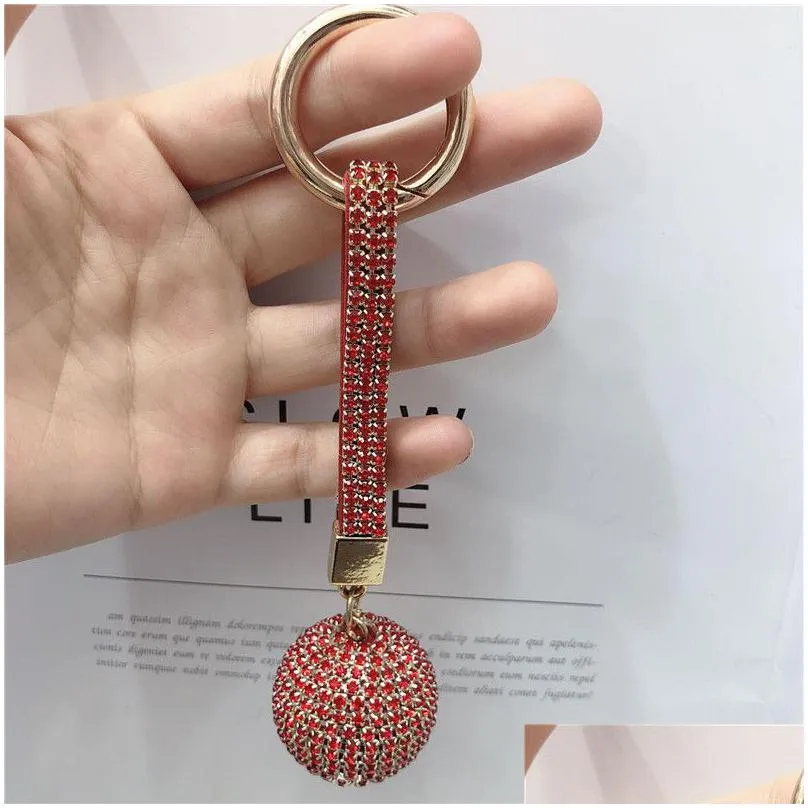fantasy strass rhinestone keychain high quality leather strap crystal ball car charm pendant key ring for women