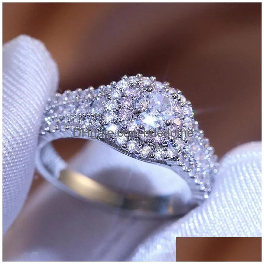 zircon cubic diamond wedding rings for women fashion jewelry round gemstone zircon engagement ring band finger ring for women