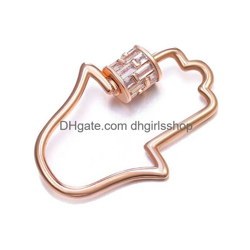 riversr cz micro pave screw clasps white pink yellow gun black palm-shaped copper zircon pendant connectors diy jewelry findings