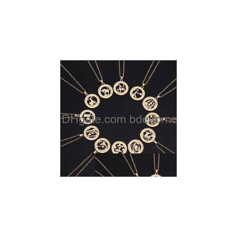 12 zodiac sign necklace coin gld chain aries taurus pendants charm star sign choker astrology necklaces for women fashion jewelry will and