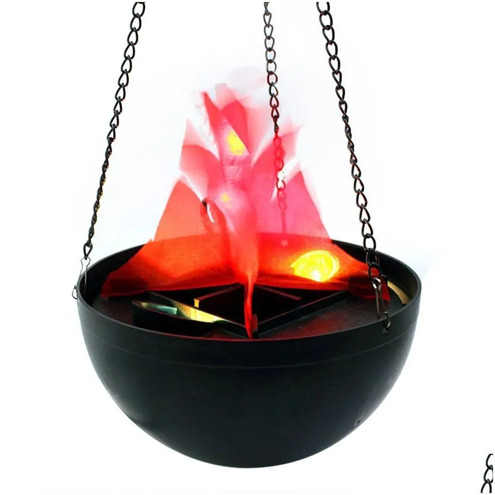 Stage Lighting Fake Fire Flame Light Hanging Bowl Style LED Electric Brazier Lamp for Christmas Party Decorations, with Realistic