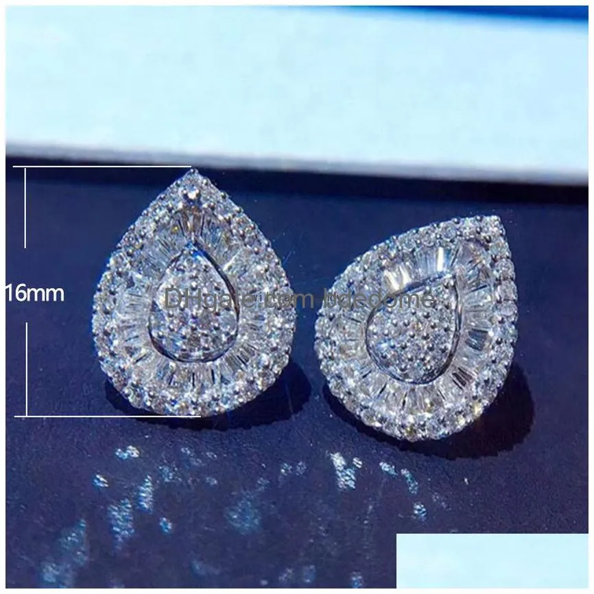 crystal diamond water drop cubic zirconia stud earrings for women fashion wedding jewelry gift will and sandy