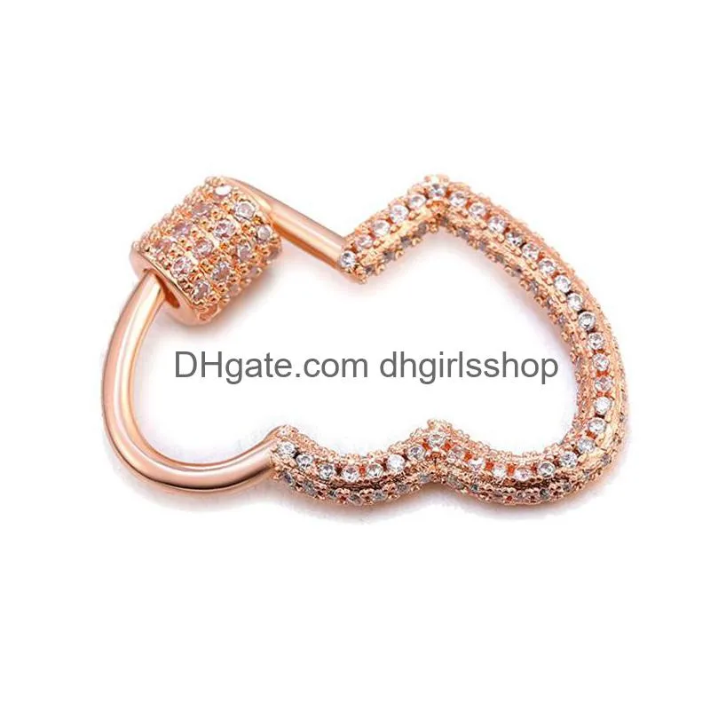 riversr cz micro pave screw clasps accessories white pink yellow gun black double heart shape copper zircon pendant connectors diy