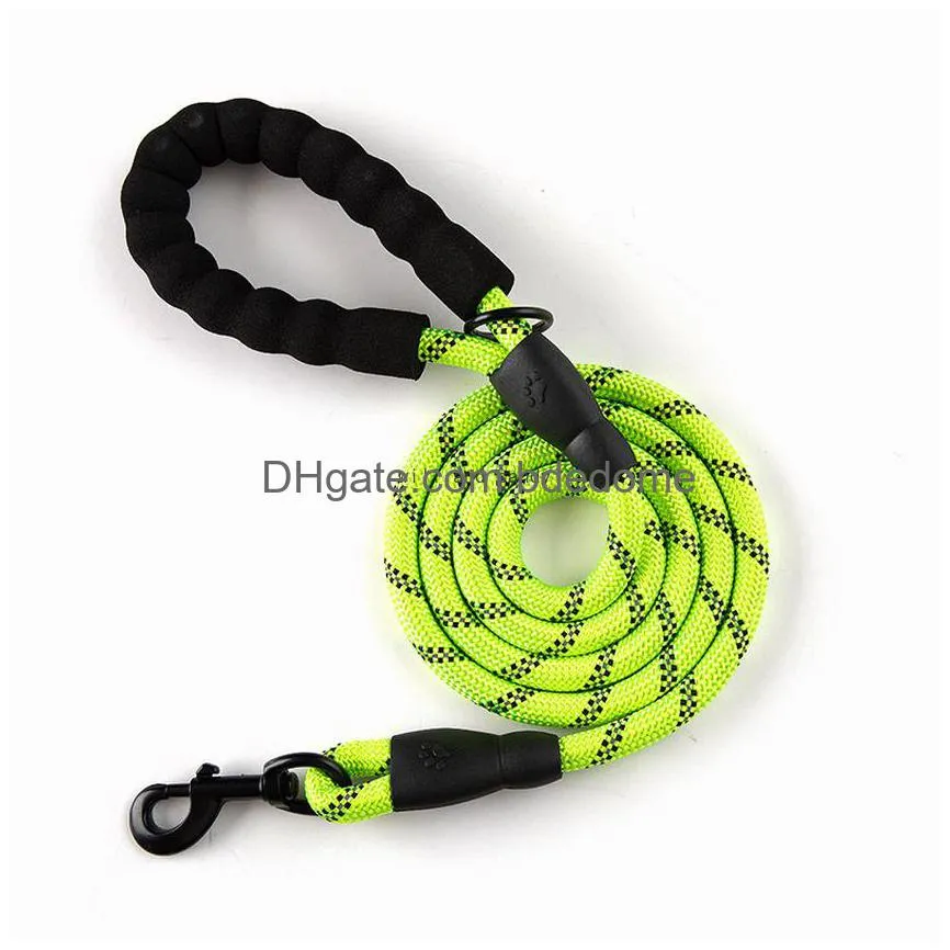 soft padded handle nylon heavy duty reflect light dog leashes with key hang ring for dogs bottle bowls pet supplies