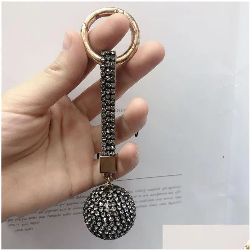 fantasy strass rhinestone keychain high quality leather strap crystal ball car charm pendant key ring for women