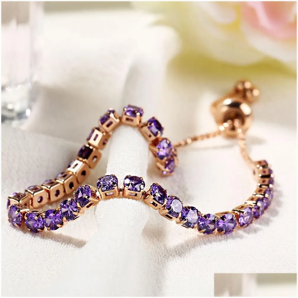 10 colors luxury rose gold color chain link bracelet for women ladies shiny crystal push pull bracelet jewelry gift4305445