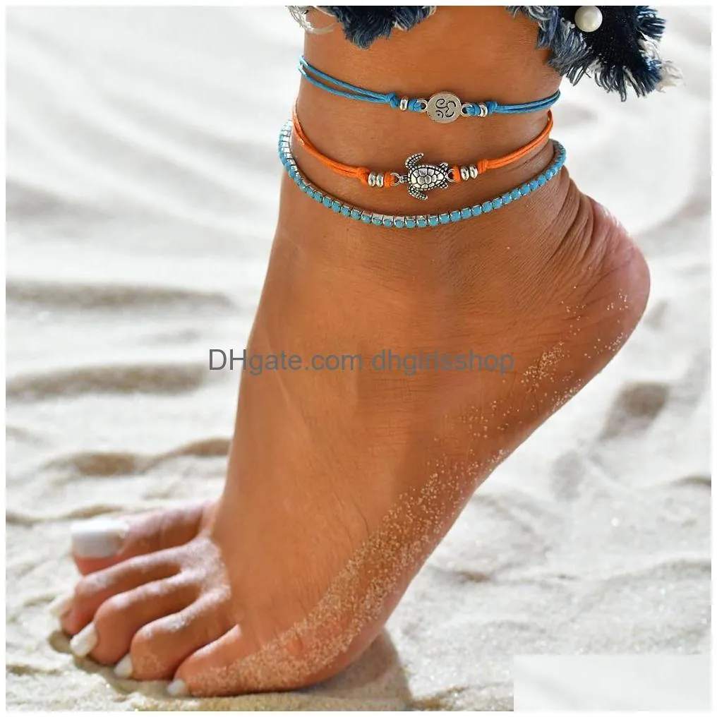 casual female bohemian shell heart summer anklets for women tortoise ankle bracelets girls barefoot on leg chain jewelry gift