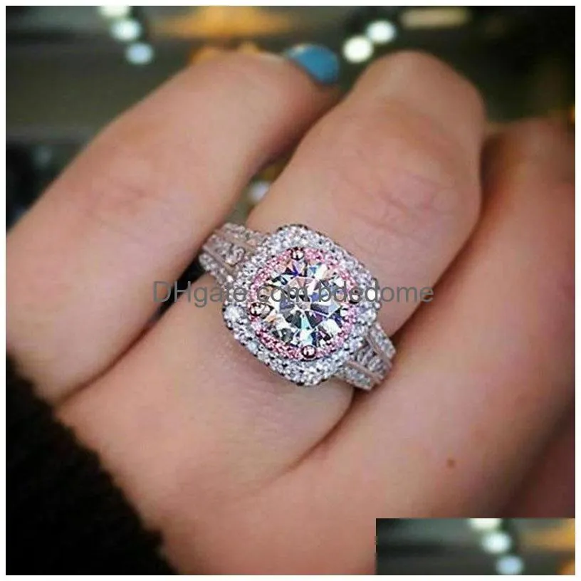 zircon cubic diamond wedding rings for women fashion jewelry round gemstone zircon engagement ring band finger ring for women