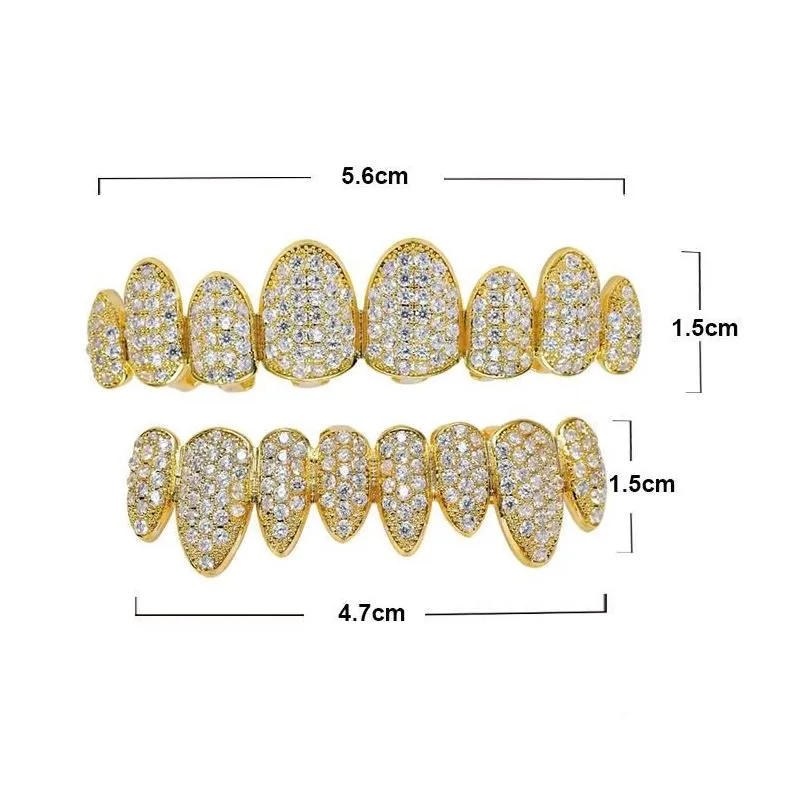  hip hop teeth tooth grillz copper zircon crystal teeth grillz dental grills halloween jewelry gift whole for rap rapper me5413528