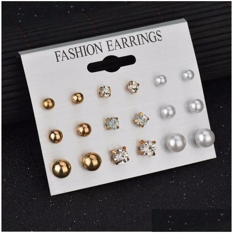 vintage pearl earring for women bohemian stud earrings set female fashion jewelry