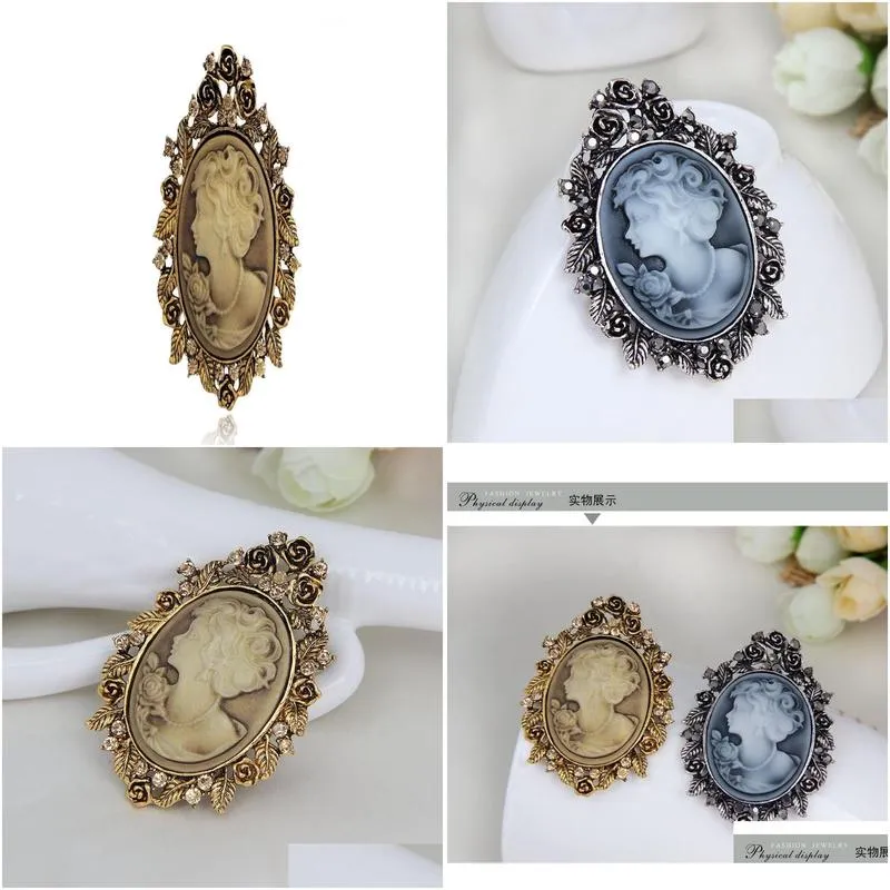 pins brooches whole vintage wedding accessories joyeria cameo beauty queen for women crystal rhinestone gold silver antique 8119719