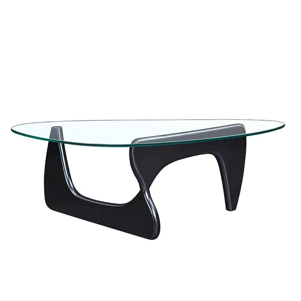 black coffee table triangle glass solid wood base fit living room