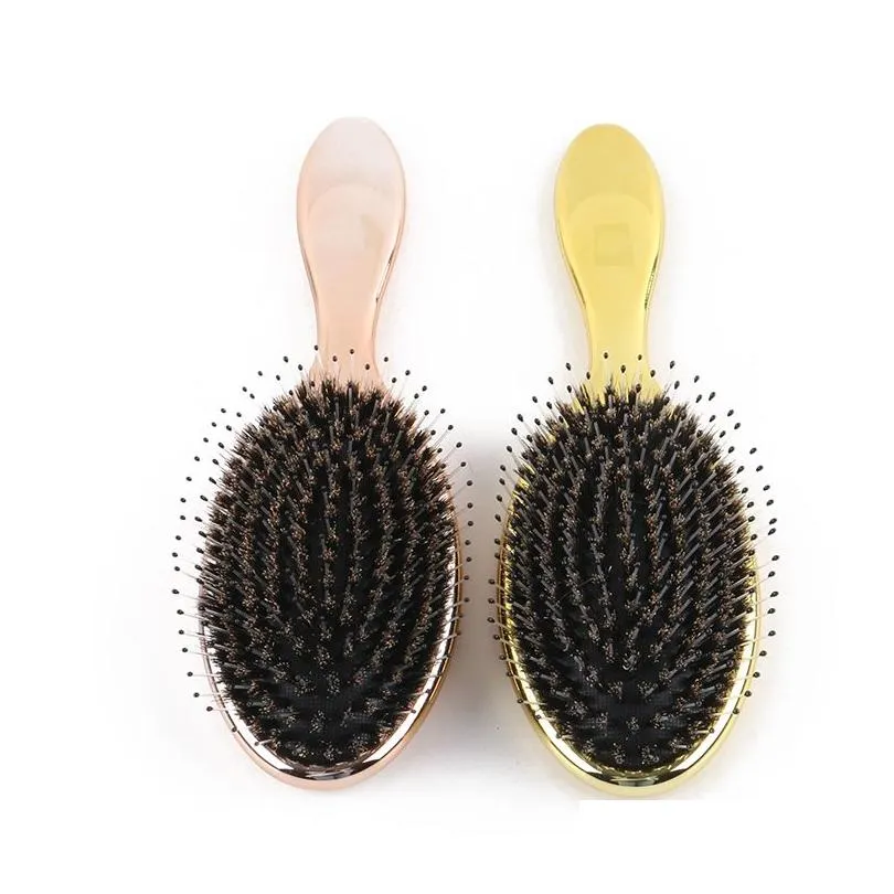 Golden Color Boar Bristle Brushes Professional Salon Hairdressing Brush Hair Extensions Tools