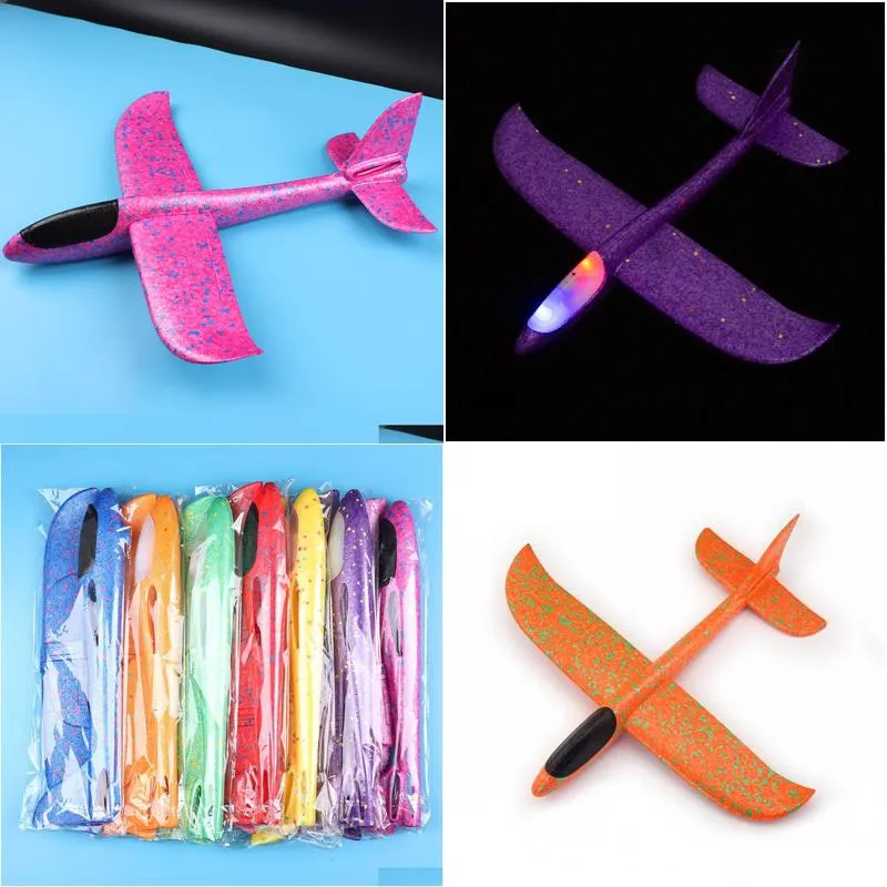 DIY Hand Throw LED Lighting Up Flying Glider Plane Toys Foam Airplane Model Outdoor Games Flash Luminous Toys For Children DH9787