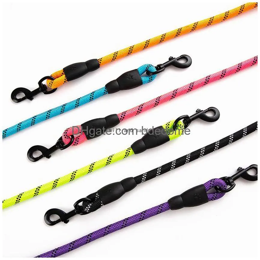 soft padded handle nylon heavy duty reflect light dog leashes with key hang ring for dogs bottle bowls pet supplies