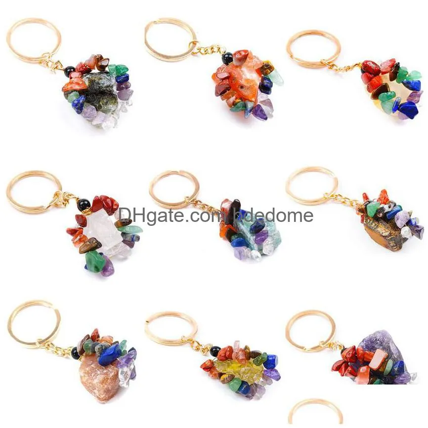 irregular folk crafts gemstone natural stone key ring quartz rough raw amethyst tiger eye crystal keychain agate meditation pendant hangbag hangs fashion