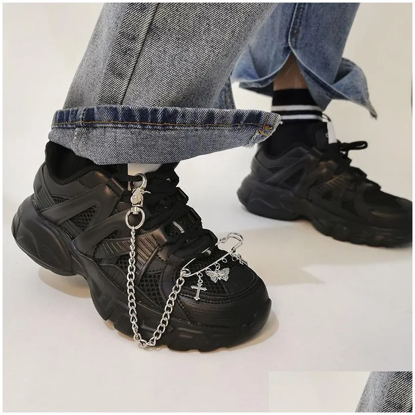 punk unisex tassel cross butterfly charm paperclip anklet boot shoe chain hip hop funny shoes accessorices