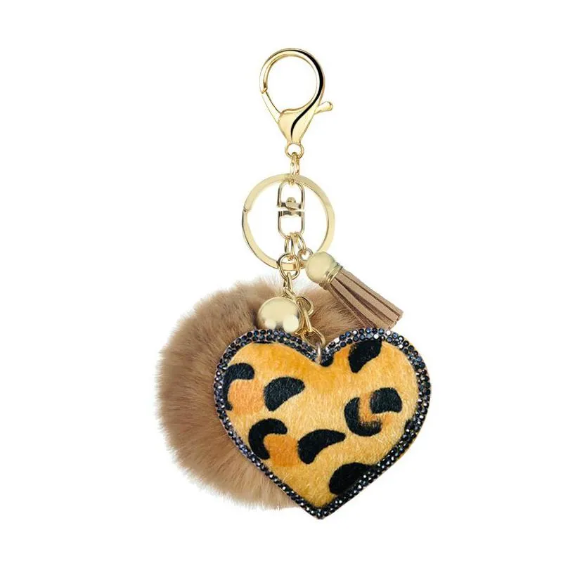 tassel creative keychain small gift rhinestone leopard print flannel unique heart style butterfly crown shape 6 styles