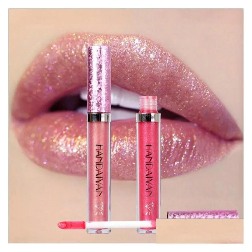 Handaiyan 6 Color Diamond Lip Gloss Luster Lipgloss Charm Glitter Pearlescent Non-stick Cup Makeup Liquid Lipstick