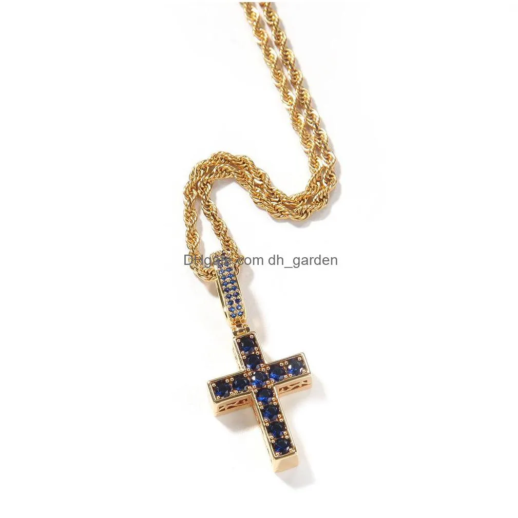 double sided cross necklace fashion mens gold necklaces hip hop iced out cross pendant necklaces jewelry