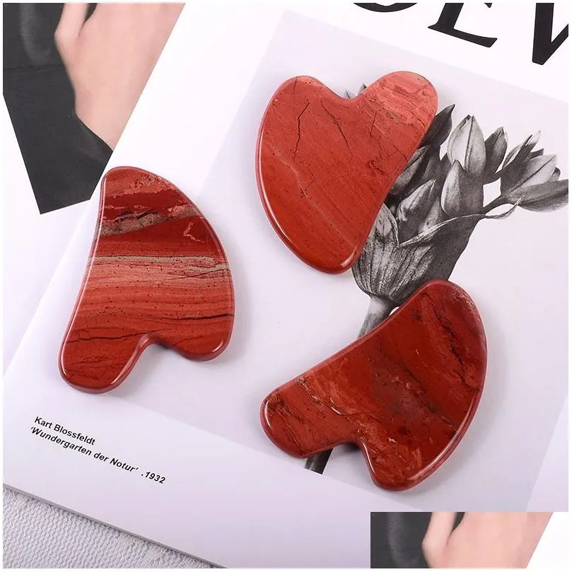 Beauty Skincare Tool Face Care Massager Guasha Board Acupuncture Scraping Facial Neck Body Natural Stone Red Jasper Gua Sha Face Massage